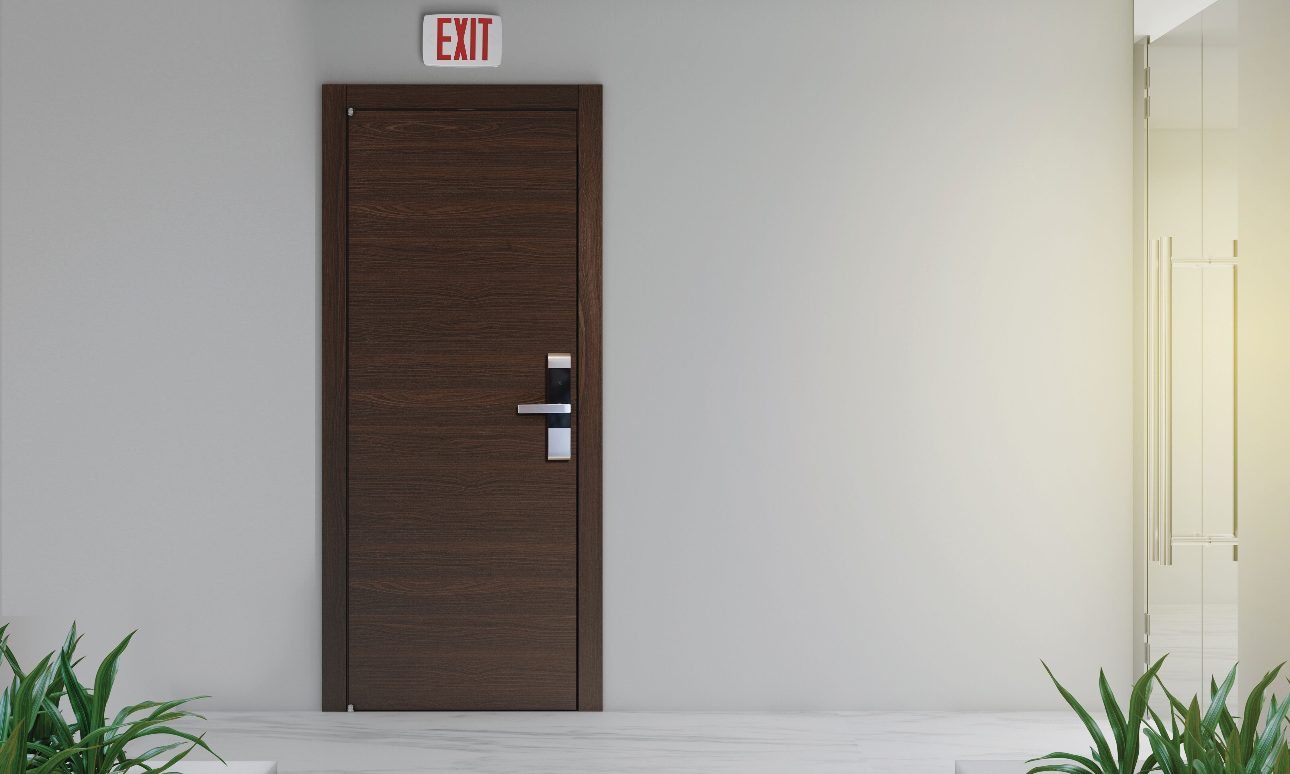 Alternate image of 120/277V LED EXIT LIGHT W/NI-CAD BATTERY in use.