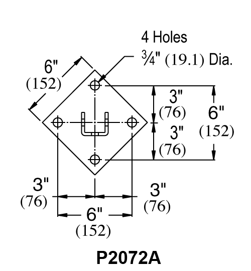 Line drawing of U-POST BASE 6"X6"X3-1/2 752407