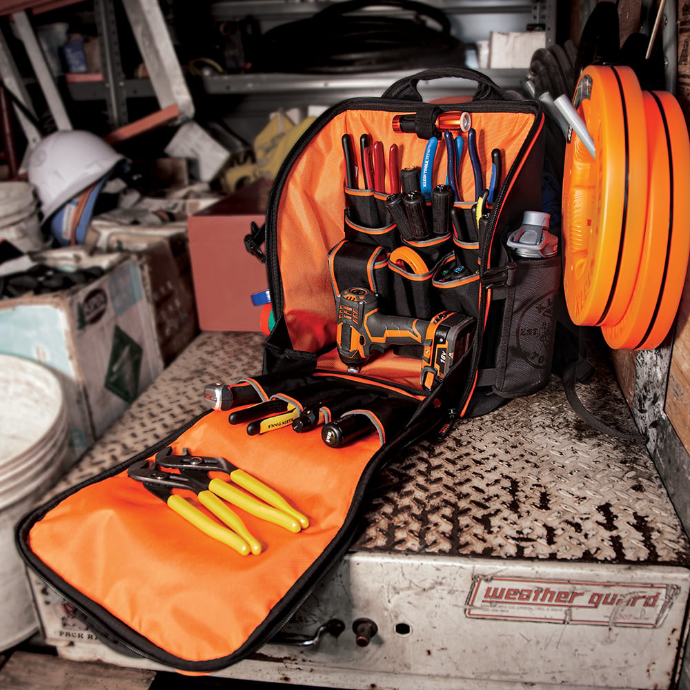 Image of TRADESMAN PRO TOOL STATI ON BACKPACK WITH WORKLIG in use.