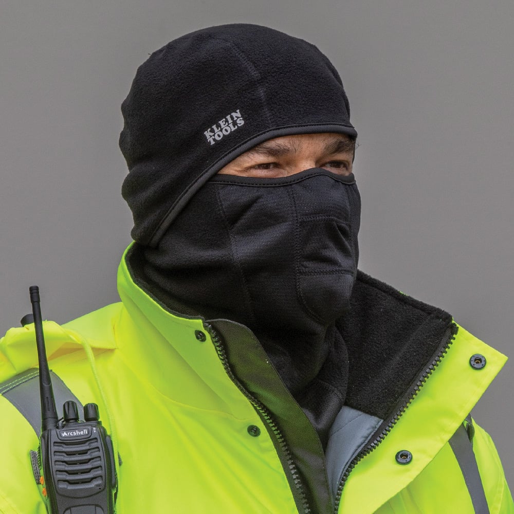 Alternate image of TRADESMAN PRO WIND PROOF HINGED BALACLAVA in use.