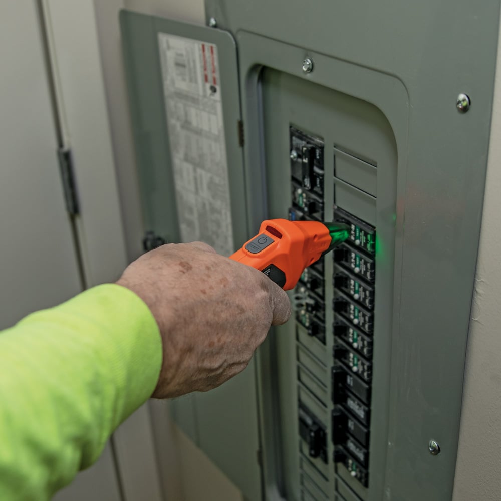 Image of DIGITAL CIRCUIT BREAKER FINDER WITH GFCI OUTLET in use.